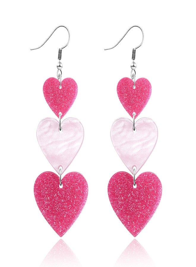Nylry Valentines Earrings for Women Dangle Heart Earrings for Women Love Acrylic Earring Conversation Pink Red Heart Shaped Earring Valentine jewelry Accessories Valentines Day Gifts for Her-Pink - Image 1
